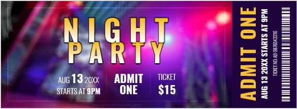 Night party ticket template