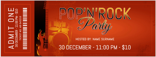 Pop n rock party ticket template