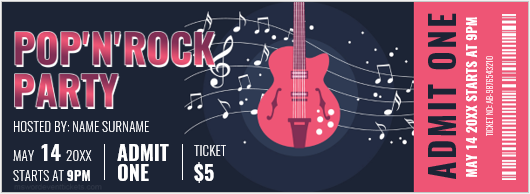 Pop n Rock Party Ticket Templates | Download Edit & Print