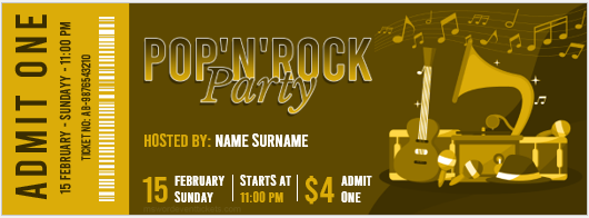 Pop n rock party ticket template