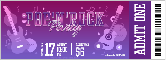 Pop n rock party ticket template