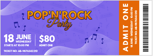 Pop n rock party ticket template