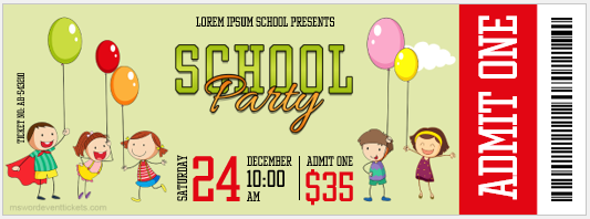 School party ticket template