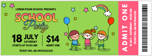 School party ticket template