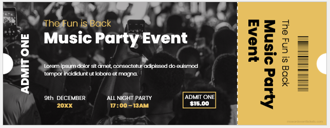 Music party event ticket template