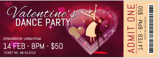 Valentines Dance Party Ticket Template