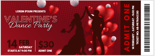 Valentines Dance Party Ticket Template