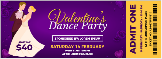 Valentines Dance Party Ticket Template