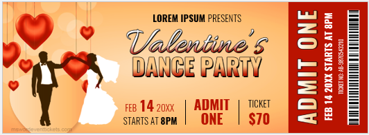 Valentines Dance Party Ticket Template