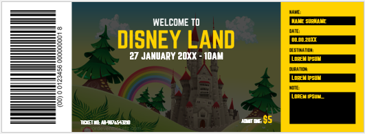 Disney land ticket template