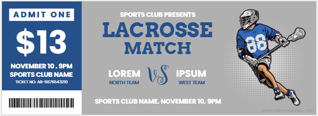 Lacrosse match ticket template