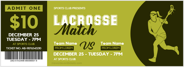 Lacrosse match ticket template