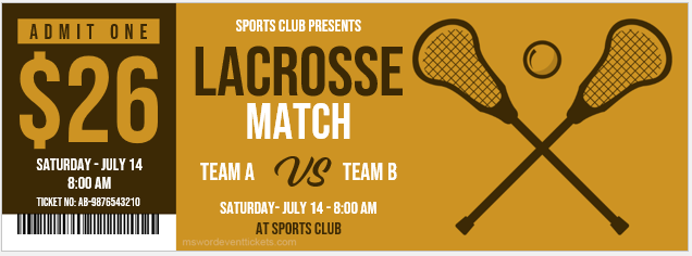 Lacrosse match ticket template